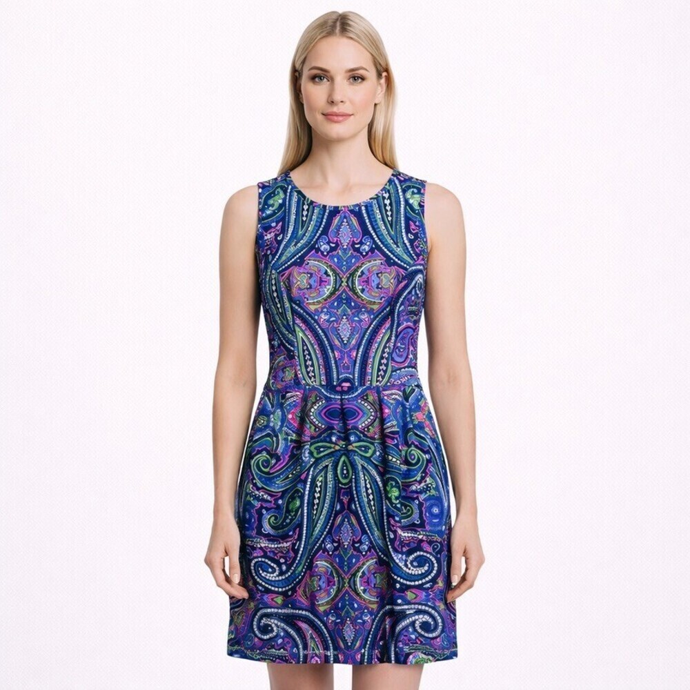 Jude Connally blue Sleeveless rachel Dress Size Small jude cloth paisley print